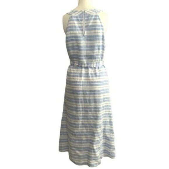 100% Linen Sigrid Olsen Midi Dress Blue White Dutch Stripe 10 - Picture 3 of 12